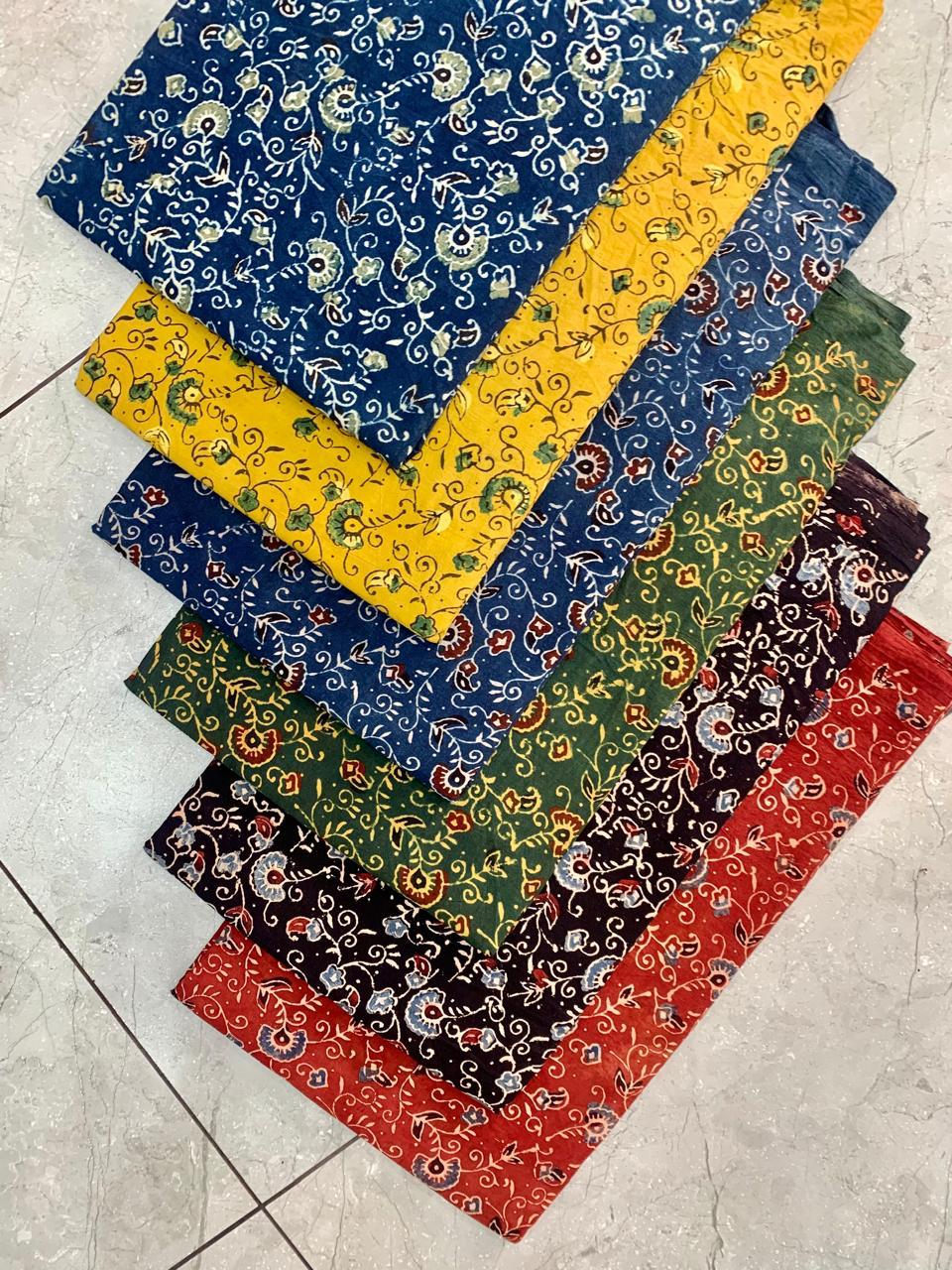 Ajrakh pure cotton handblock printed fabric in indigo tones with traditional geometric motifs